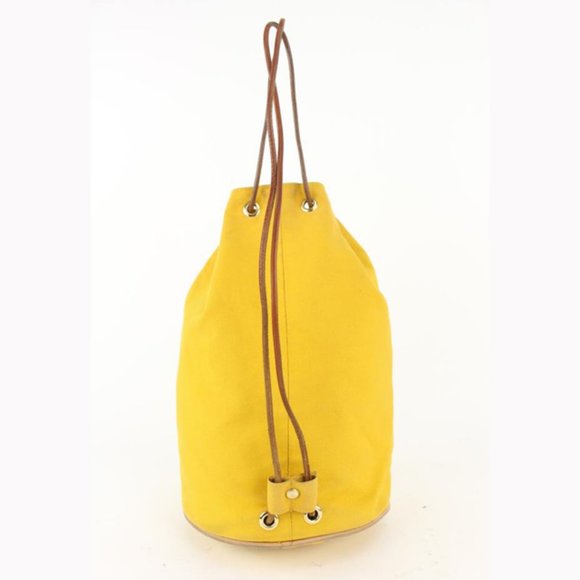 Hermès Yellow Canvas Sac Polochon Mimile Drawstring Backpack 913her18 - Picture 7 of 12